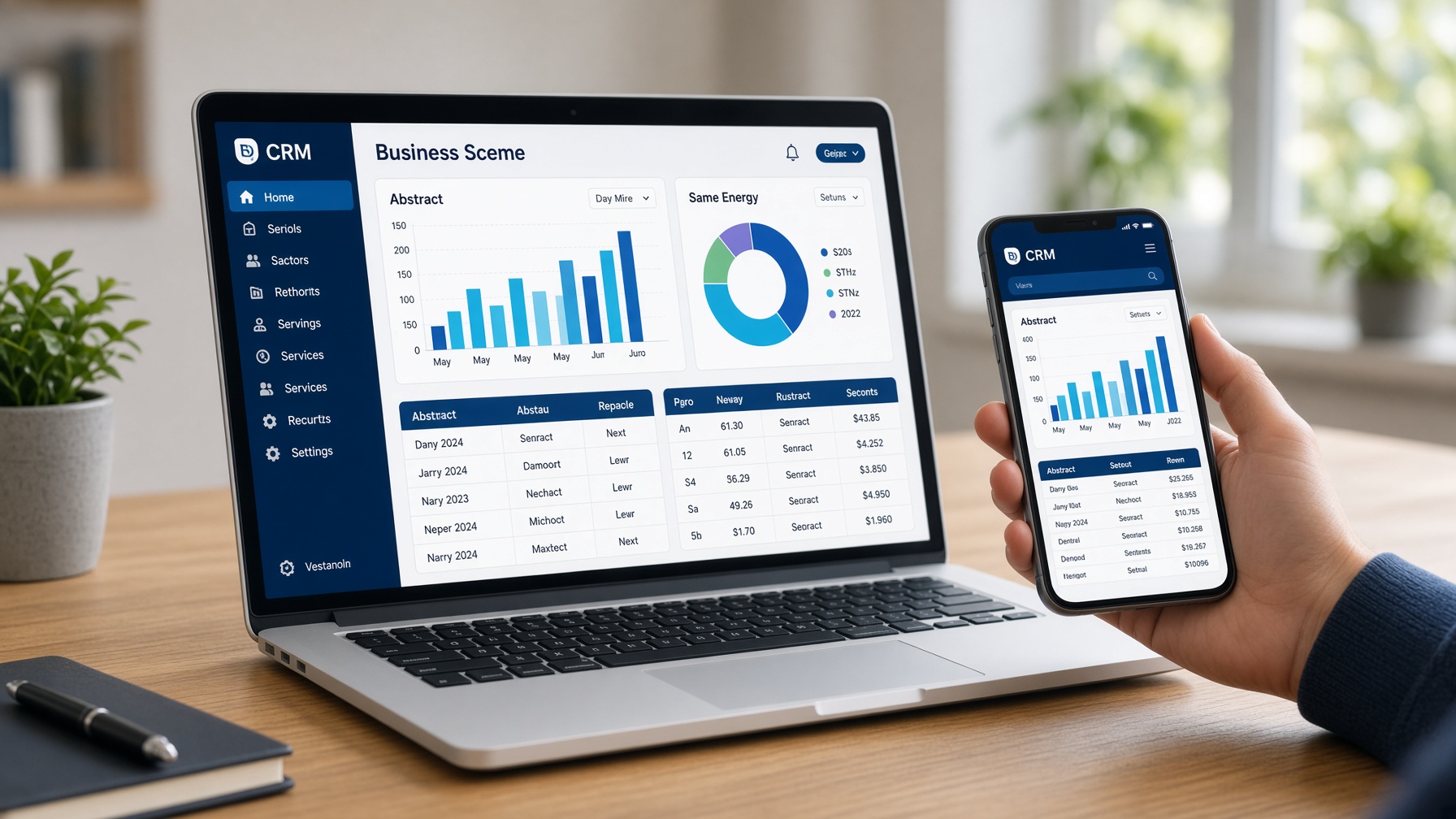 Business dashboards on a laptop and phone