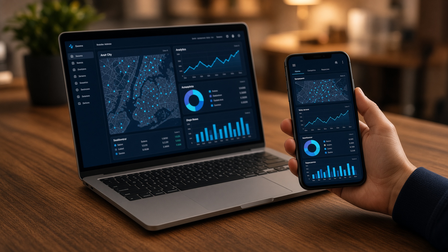 Laptop and phone showing matching dashboards