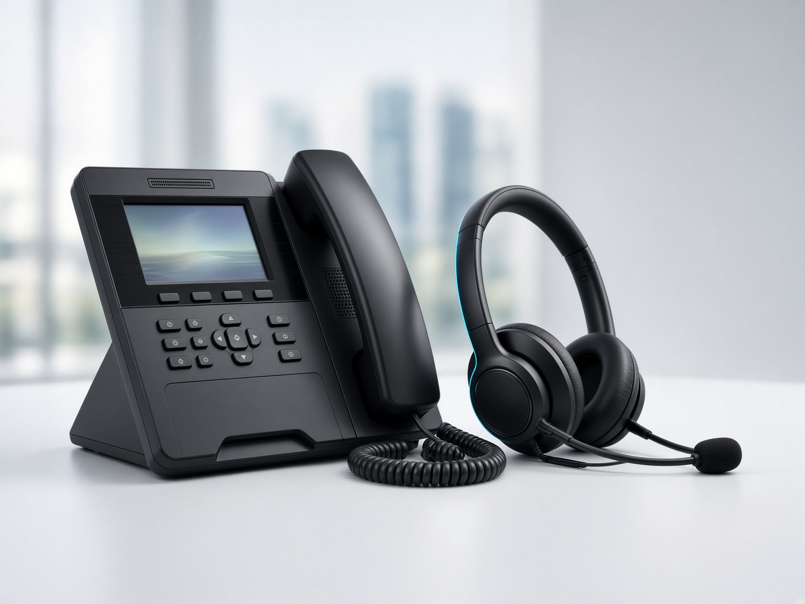 IP desk phone and call-center headset